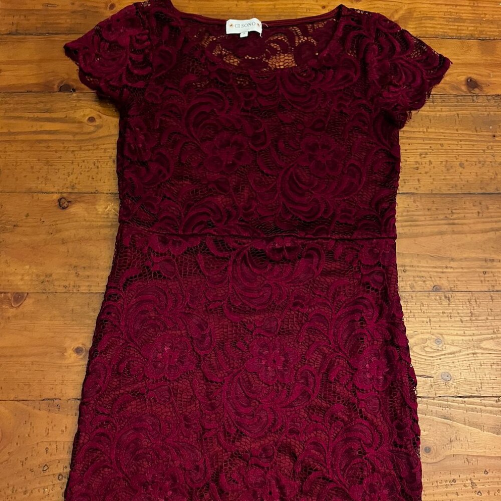 Burgundy Lace Bodycon Dress